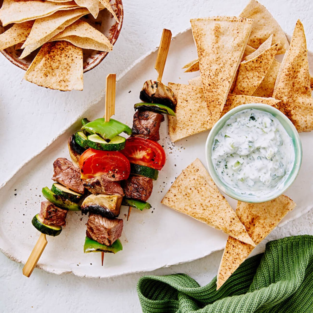 Barbeque Skewers With Tzatziki And Pita Dippers