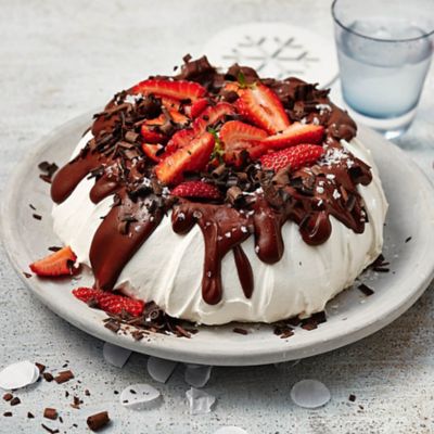 Gluten Free Salted Chocolate And Strawberry Pavlova