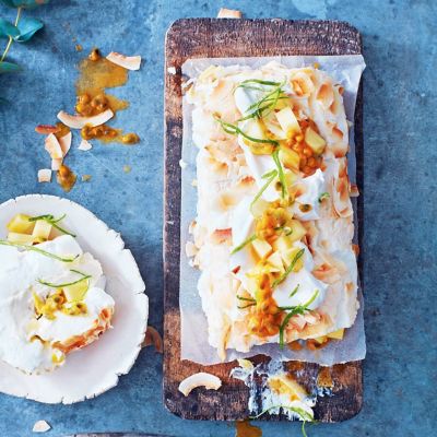 Pineapple, Passionfruit & Coconut Pav Roll