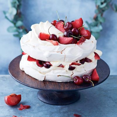 Plum, Cherry & Custard Pavlova