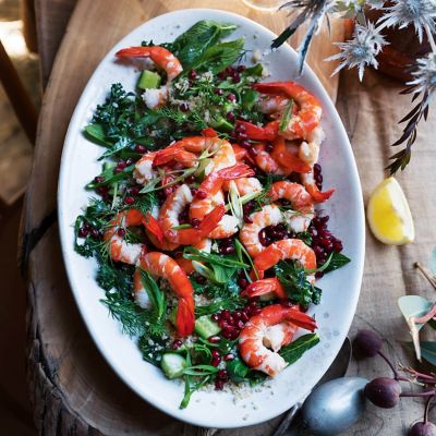 Prawns With Kale & Pomegranate Tabouli