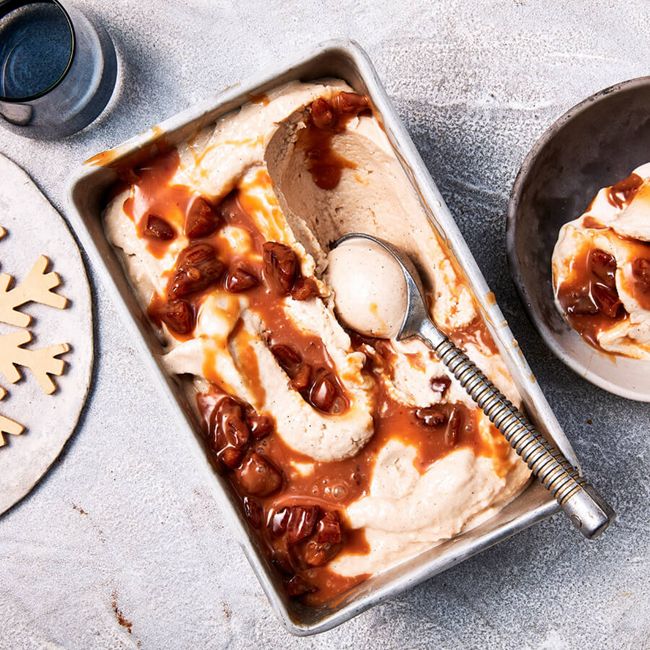 Vegan Pecan Caramel Swirl Ice Cream