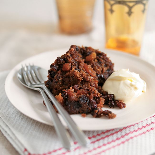 Christmas Fruit Pudding With Cream