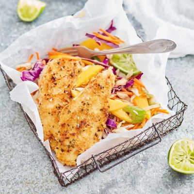 Cheat's Chicken Schnitzel With Mango Slaw