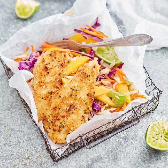 Cheat's Chicken Schnitzel With Mango Slaw