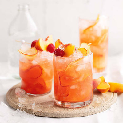 Peach Lemonade With Rum & Raspberries