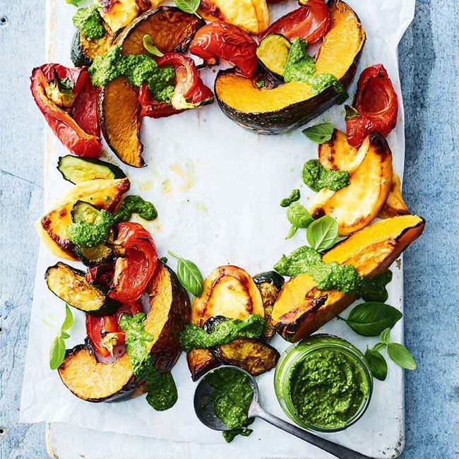 Roast Vegetables With Green Leaf Pesto