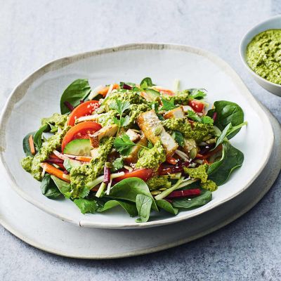 Satay Tofu Salad With Seed & Carrot Pesto