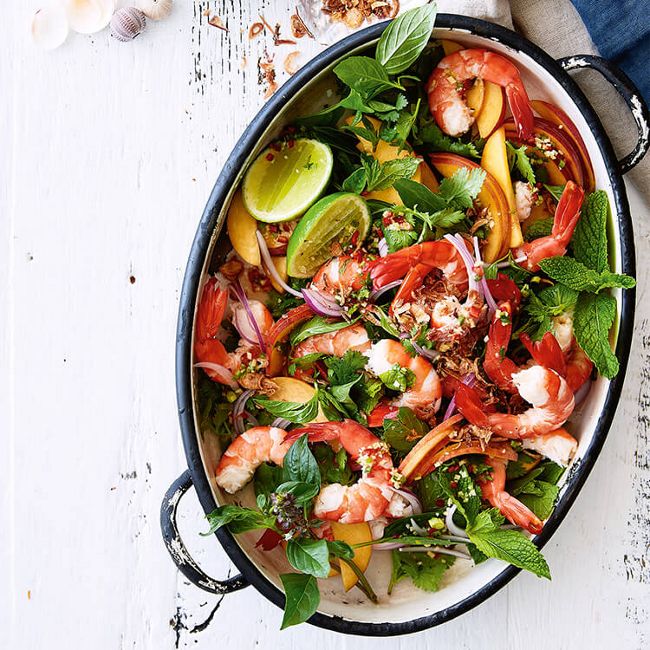 Cooked Tiger Prawns & Peach Thai Salad