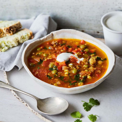 Curried Mixed Sprouts & Quinoa Soup