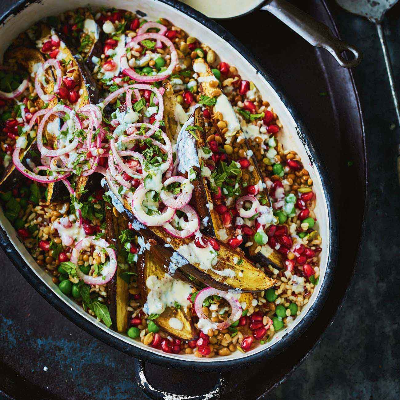Sumac-Roasted Eggplant With Lentils and Tahini