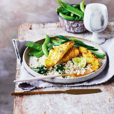 Turmeric Fish With Spinach Rice