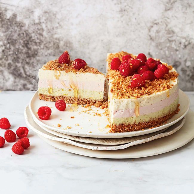 Waffle, Raspberry & Pistachio Cheesecake