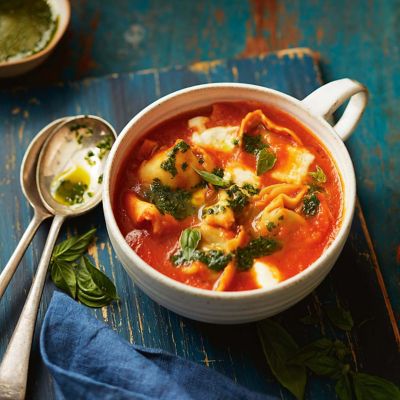 Tomato & Tortellini Soup With Basil Oil