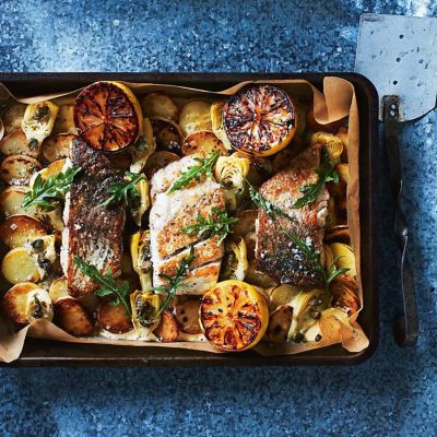 Baked Fish With Crispy Potatoes, Lemon & Capers