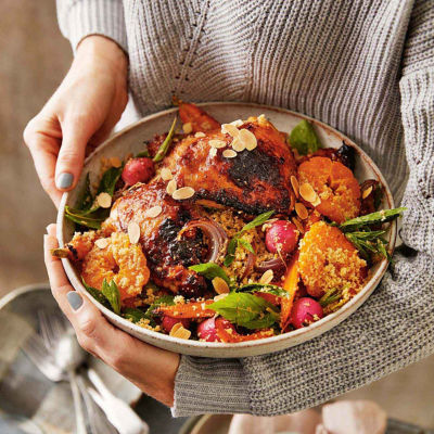 Moroccan Chicken Thighs With Almonds & Couscous