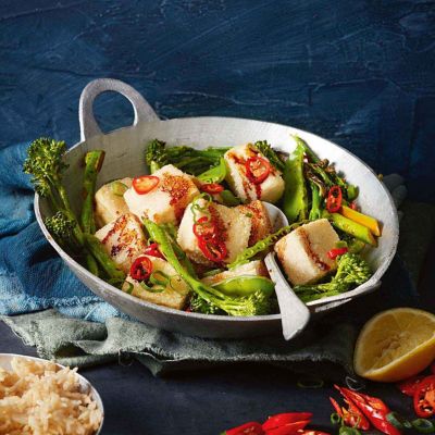 Crisp Tofu Bites With Stir-Fried Greens