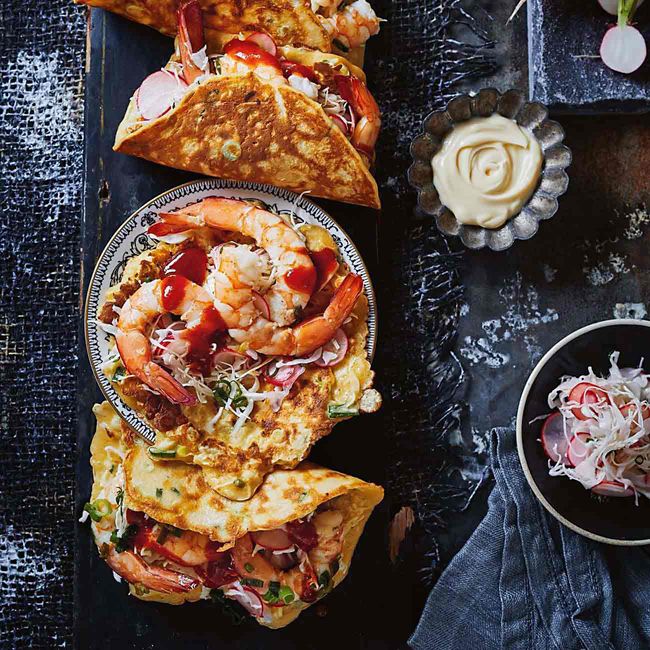 Okonomiyaki with Prawns