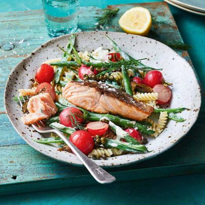 Crispy-Skinned Salmon & Bean Pasta Salad