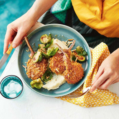 Crumbed Lamb Cutlets With Charred Sprouts