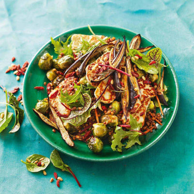 Roasted Lemony Sprouts & Lentils With Haloumi