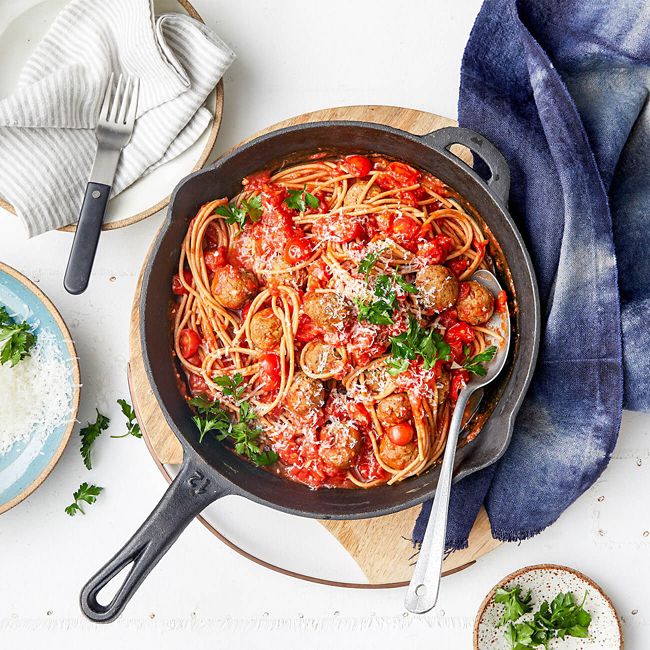 Spaghetti & Lentil-Packed Meatballs