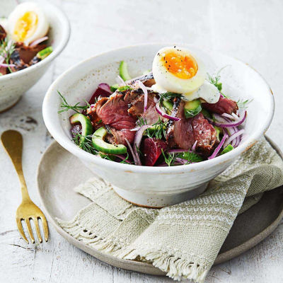 Chargrilled Beef With Cucumber & Beetroot Salad