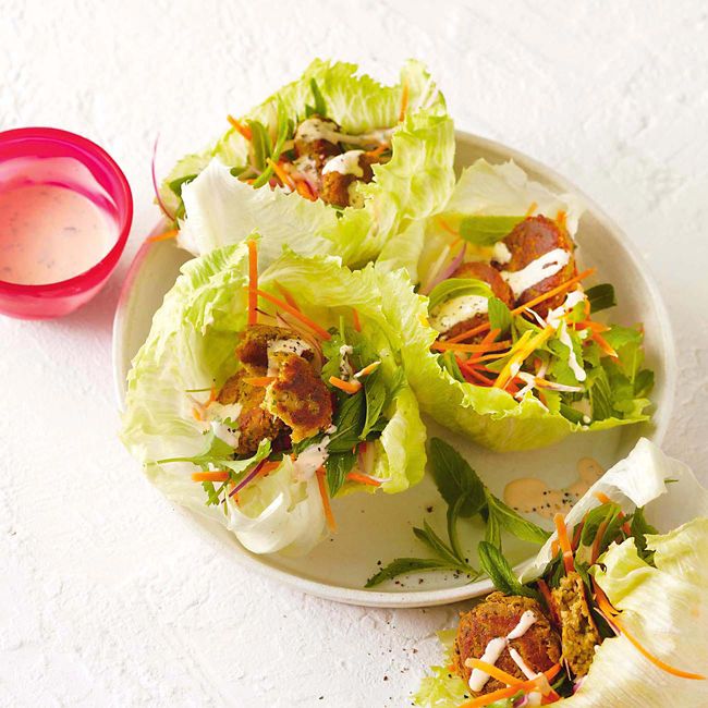 Falafel Lettuce Cups With Yoghurt Dressing