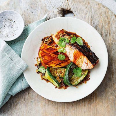 Glazed Salmon With Grilled Mango