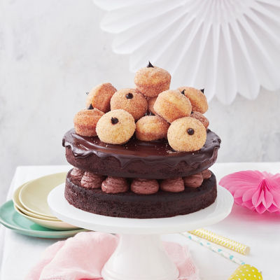 Mud Cake Topped With Donut Balls