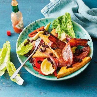 Buffalo Tofu, Bacon & Black Beans