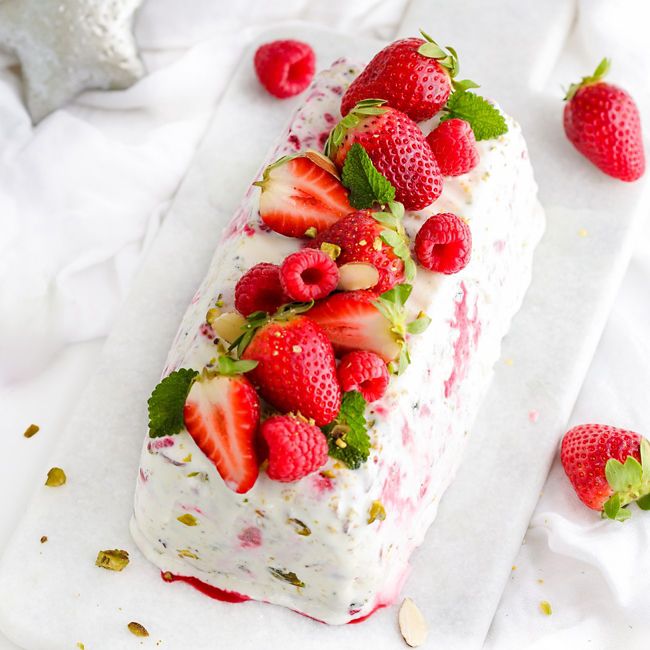 Pistachio Berry Swirl Ice Cream Log