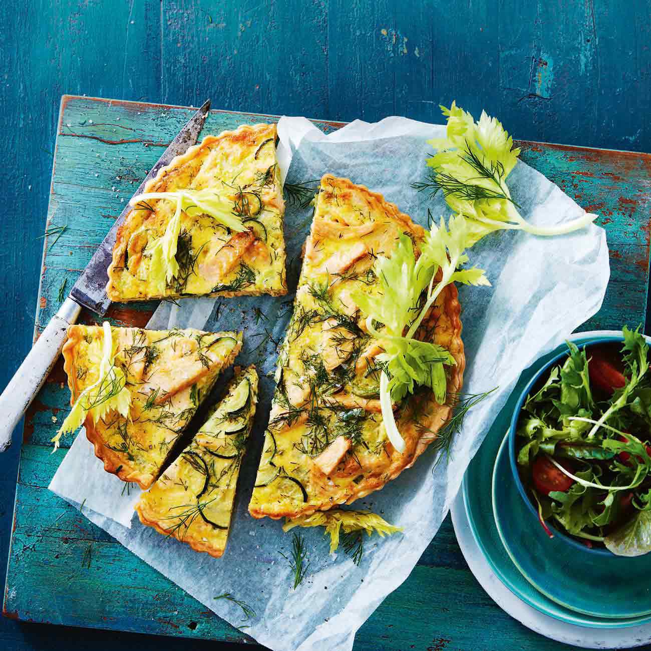 salmon and spring vegetable quiche