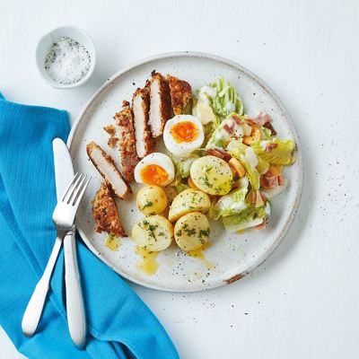 Simple Pork Schnitzel With Caesar Salad