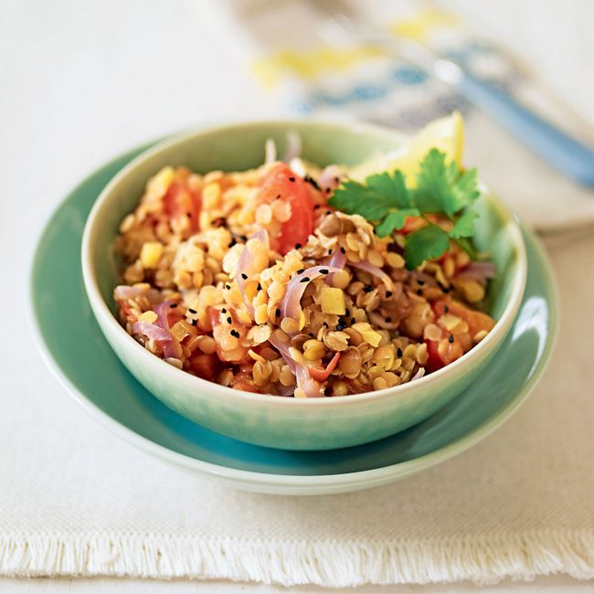 Warm Lentil, Tomato & Onion Salad