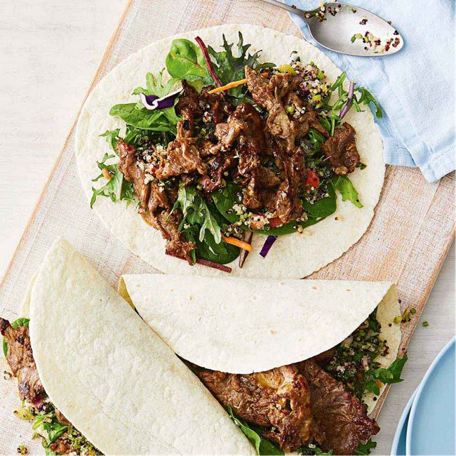 BBQ Lamb Souvlaki Wraps With Tabbouleh