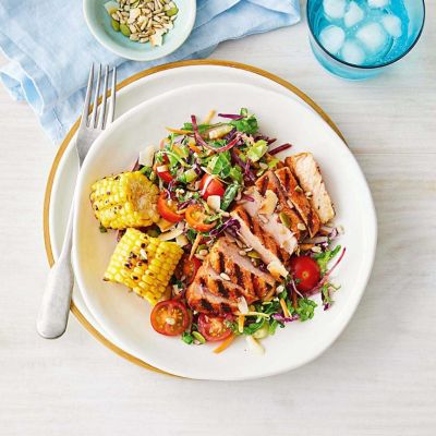 BBQ Pork Steaks With Corn & Kaleslaw