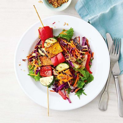 BBQ Satay Tofu Skewers With Thai Salad