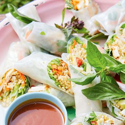 Satay Rice Paper Rolls With Hoisin Sauce