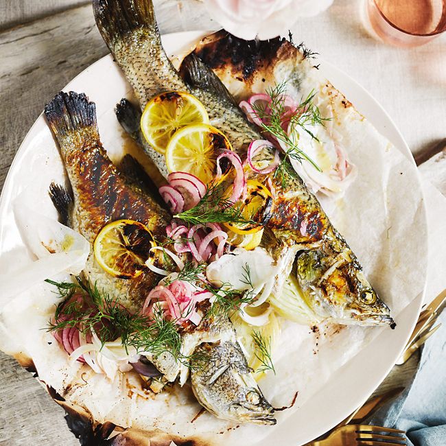 Barbecued Whole Barramundi With Fennel, Dill & Lemon Stuffing