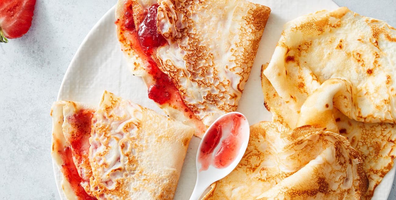 Crepes with strawberry jam