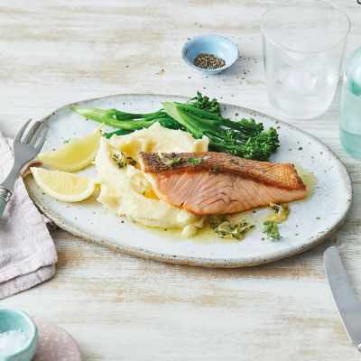Crispy Skin Salmon With Broccolini And Mash