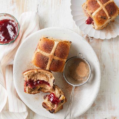 Jam Donut Hot Cross Buns