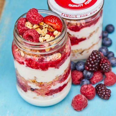Raspberry & Elderflower Yoghurt Granola Pots