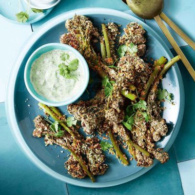 Spicy Buffalo Broccolini With Green Yoghurt Sauce