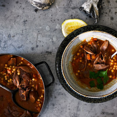 Cinnamon Spiced Lamb Soup With Pearl Couscous
