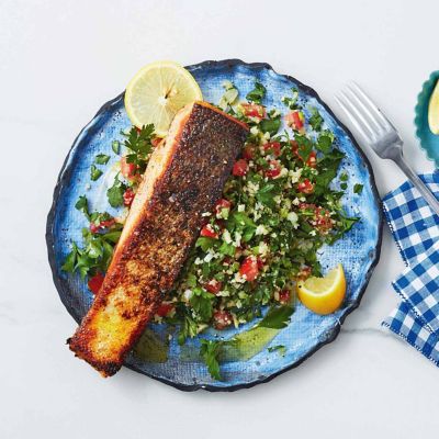 Crispy Salmon With Warm Cauliflower Tabouli