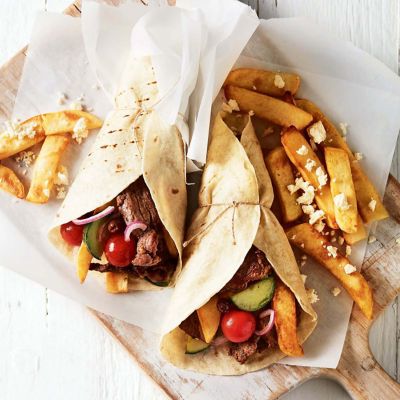 Fast Lamb Souvlaki Wraps With Chips & Feta