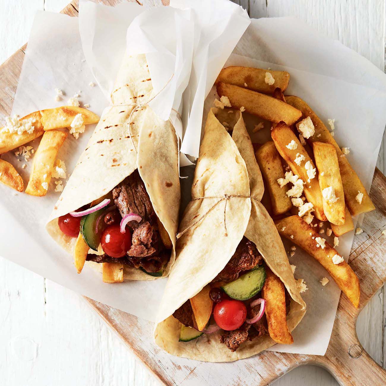 Fast lamb souvlaki wraps