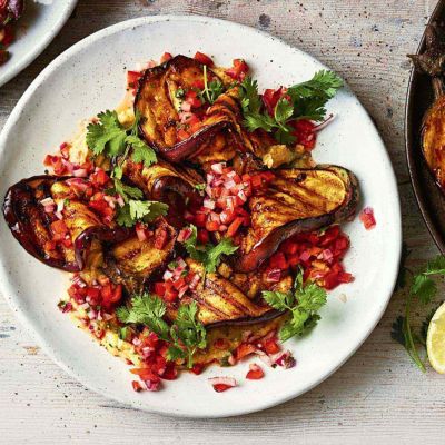 Jerk Eggplant With Smoky Chickpea Puree